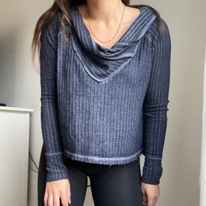 Free People Cowl Neck Waffle Knit Long Sleeve